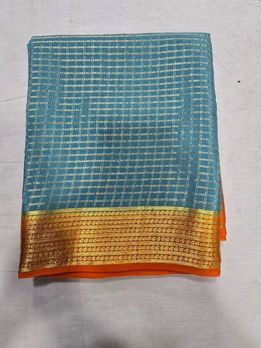 Pure Mysore Silk With Checks