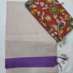 Beige Handloom Cotton Saree With Kalamakari Blouse