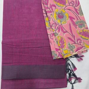 Rani Pink Handloom Cotton Saree With Kalamakari Blouse