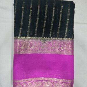 Black Mysore Silk With Contrast Border Saree