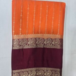 Orange Mysore Silk With Contrast Border Saree