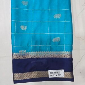 Sky Blue Mysore Silk With Checks Saree
