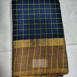 Navy Blue Mustard Handloom Cotton Saree