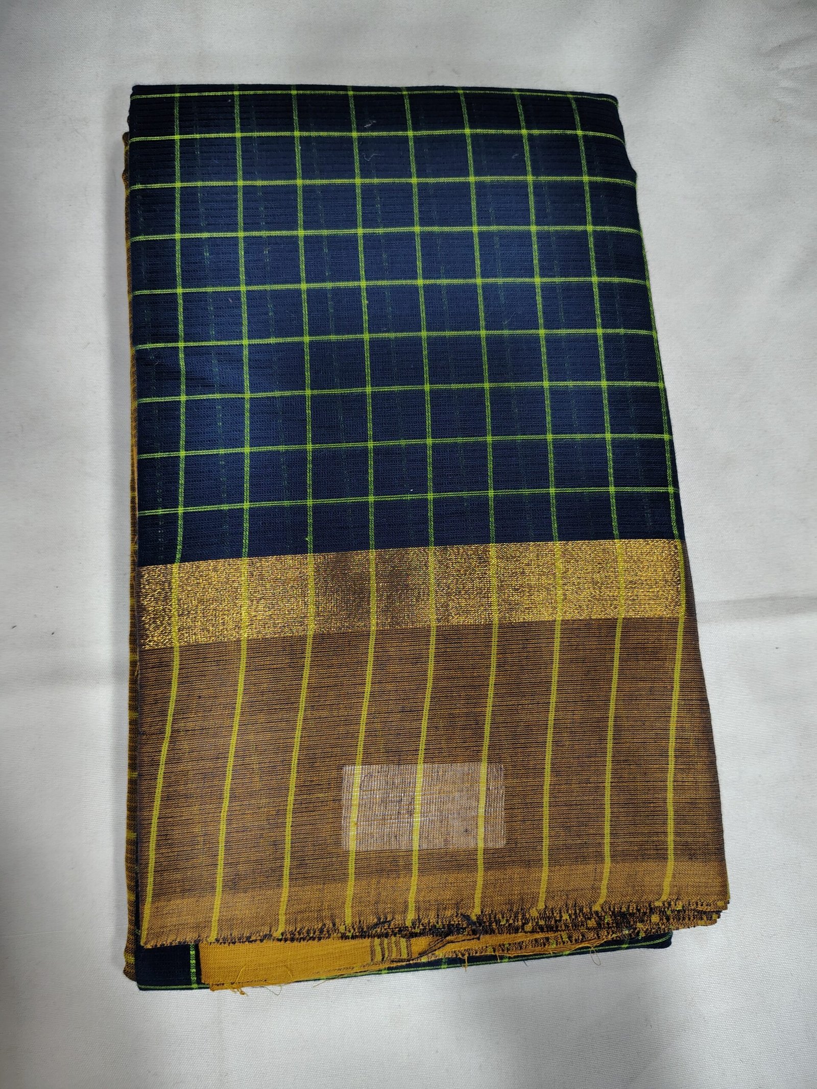 Navy Blue Mustard Handloom Cotton Saree