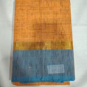 Orange Blue Handloom Cotton Saree