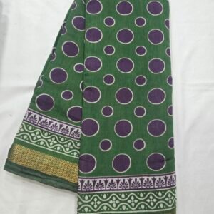 Purple and green polka dot Chanderi printed saree