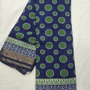 Navy and lime polka dot Chanderi printed saree