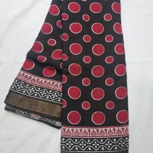 Black and red polka dot Chanderi printed saree