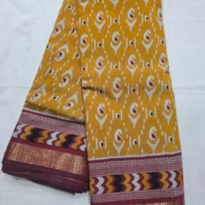 Mustard Chanderi printed saree with paisley motifs