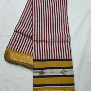 Cream and red striped Chanderi printed saree