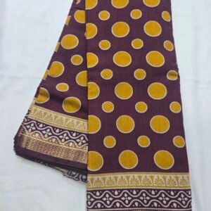 Purple and mustard polka dot Chanderi printed saree