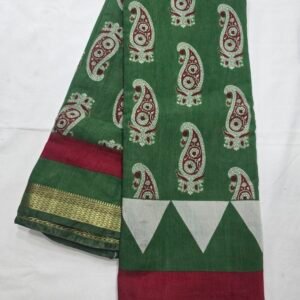 Green Chanderi printed saree with elephant motifs