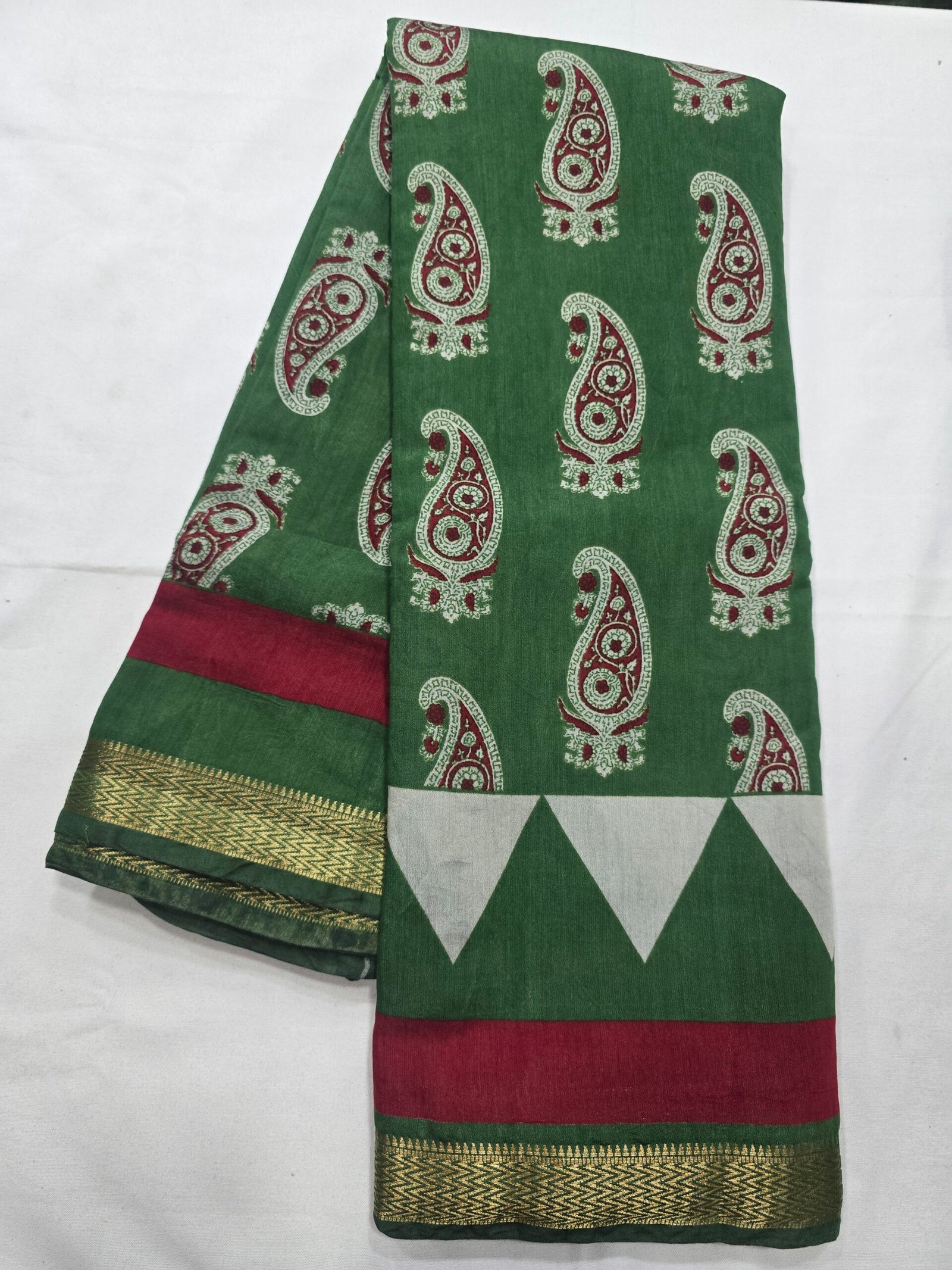 Green Chanderi printed saree with elephant motifs