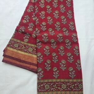 Red Chanderi printed saree with floral motifs