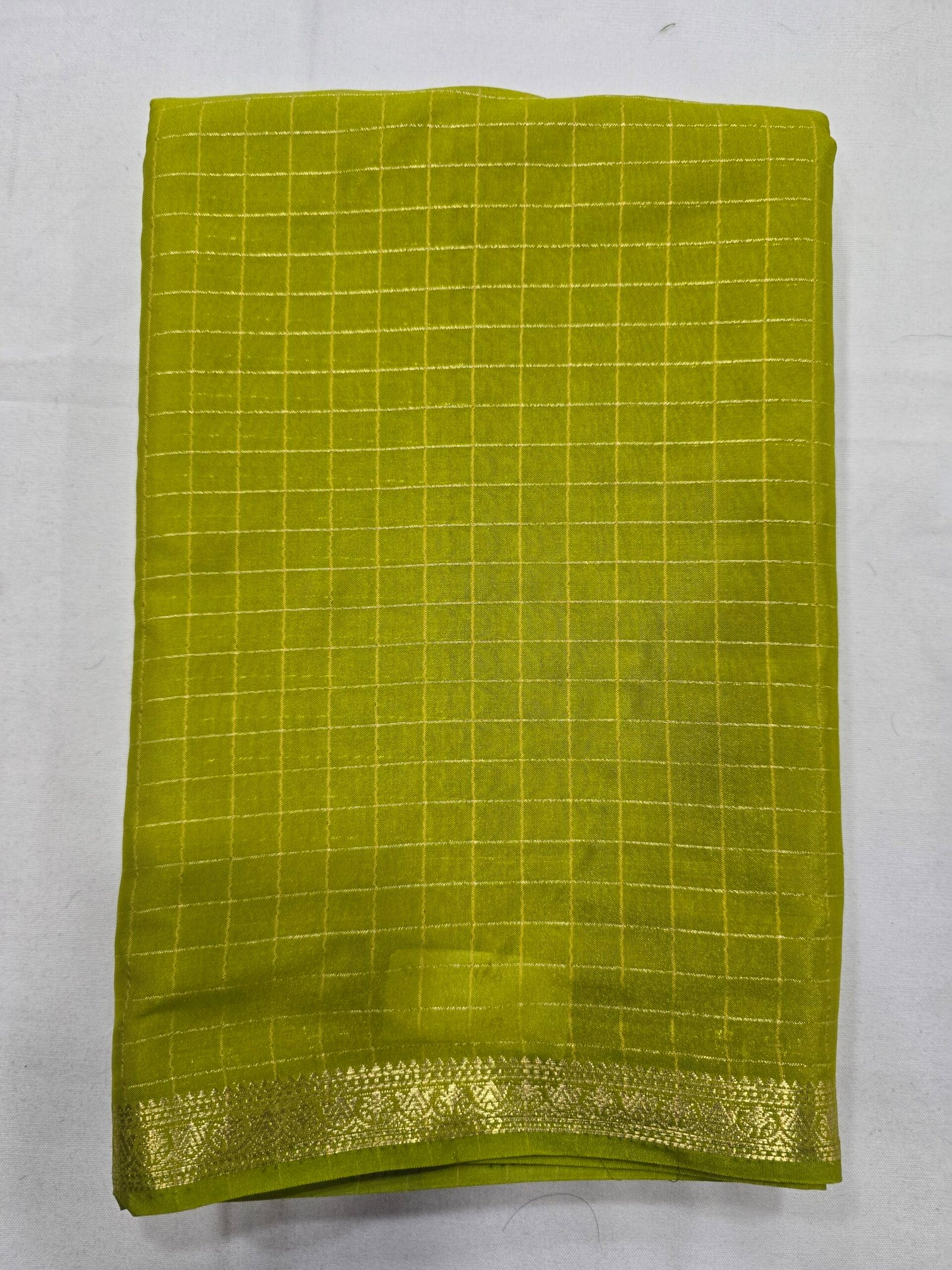 Olive green Semi Mysore Silk Saree