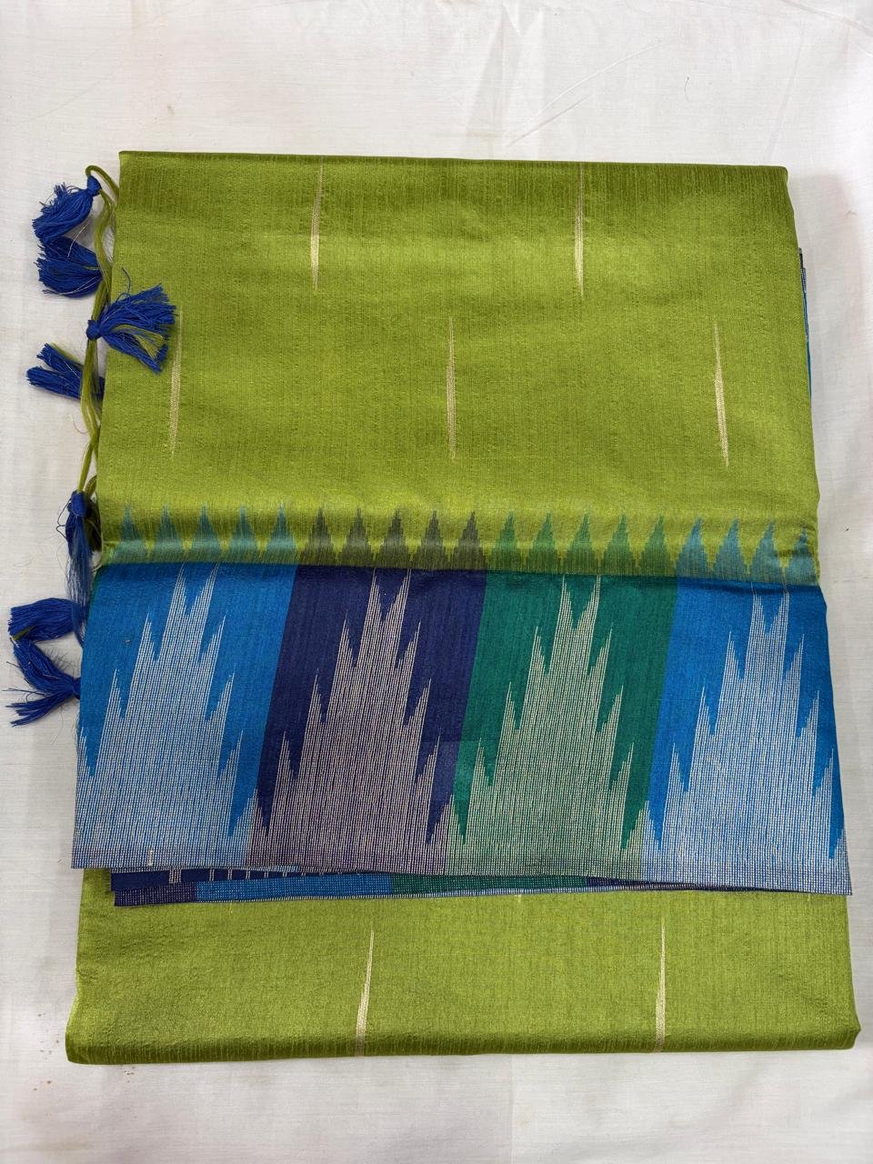 Olive Green and Blue – Tussar Silk Saree