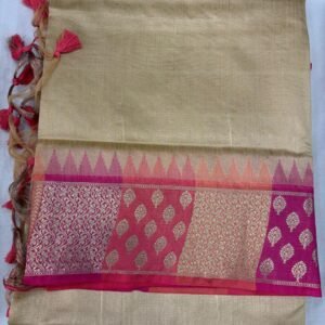 Beige and pink Tussar Silk Saree
