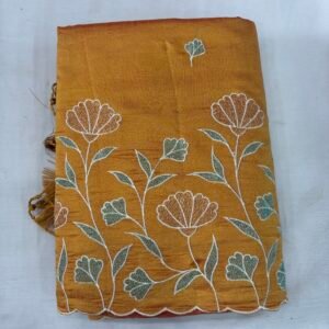 Mustard Raw Silk Cut Work Saree