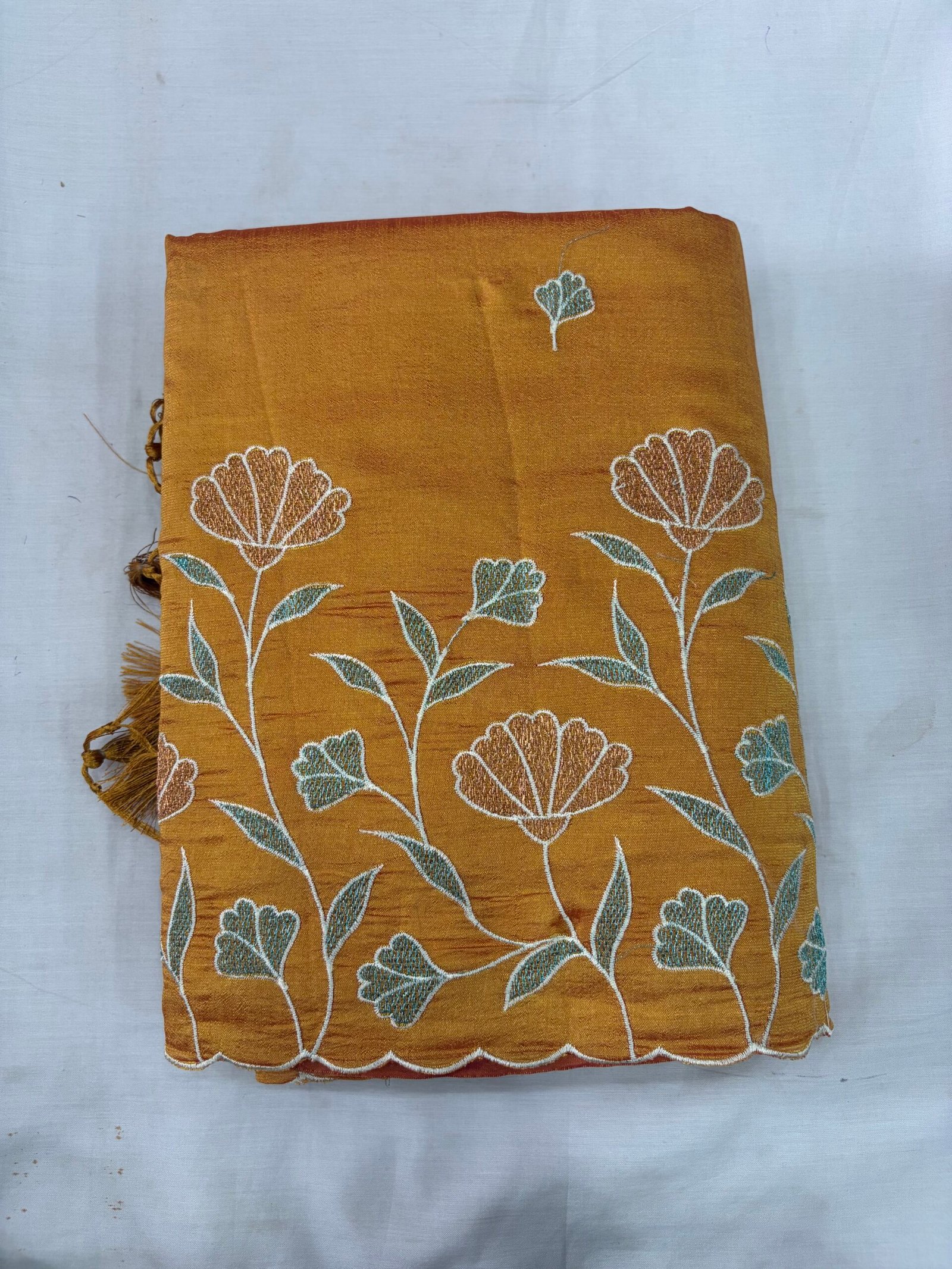 Mustard Raw Silk Cut Work Saree