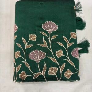 Dark green Raw Silk Cut Work Saree
