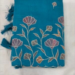 Blue Raw Silk Cut Work Saree