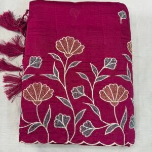 Magenta Raw Silk Cut Work Saree