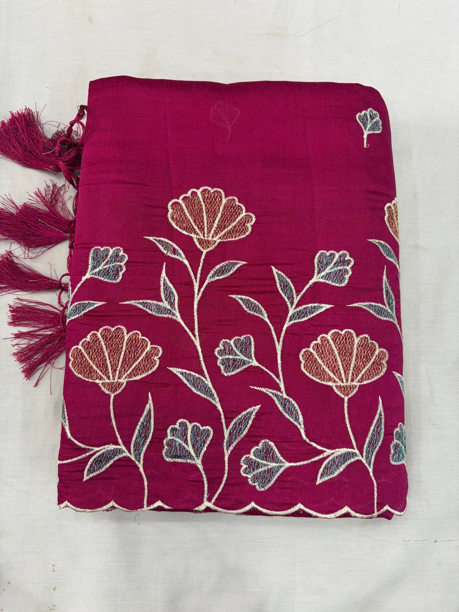Magenta Raw Silk Cut Work Saree