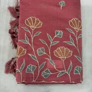 Rose Raw Silk Cut Work Saree