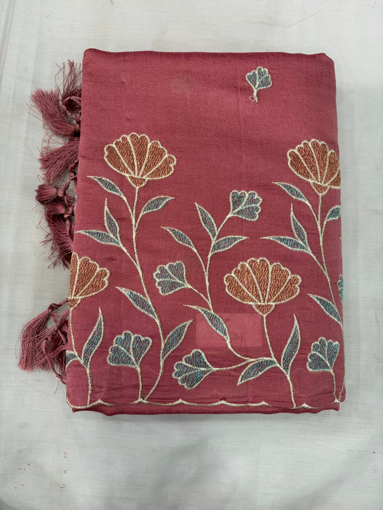 Rose Raw Silk Cut Work Saree