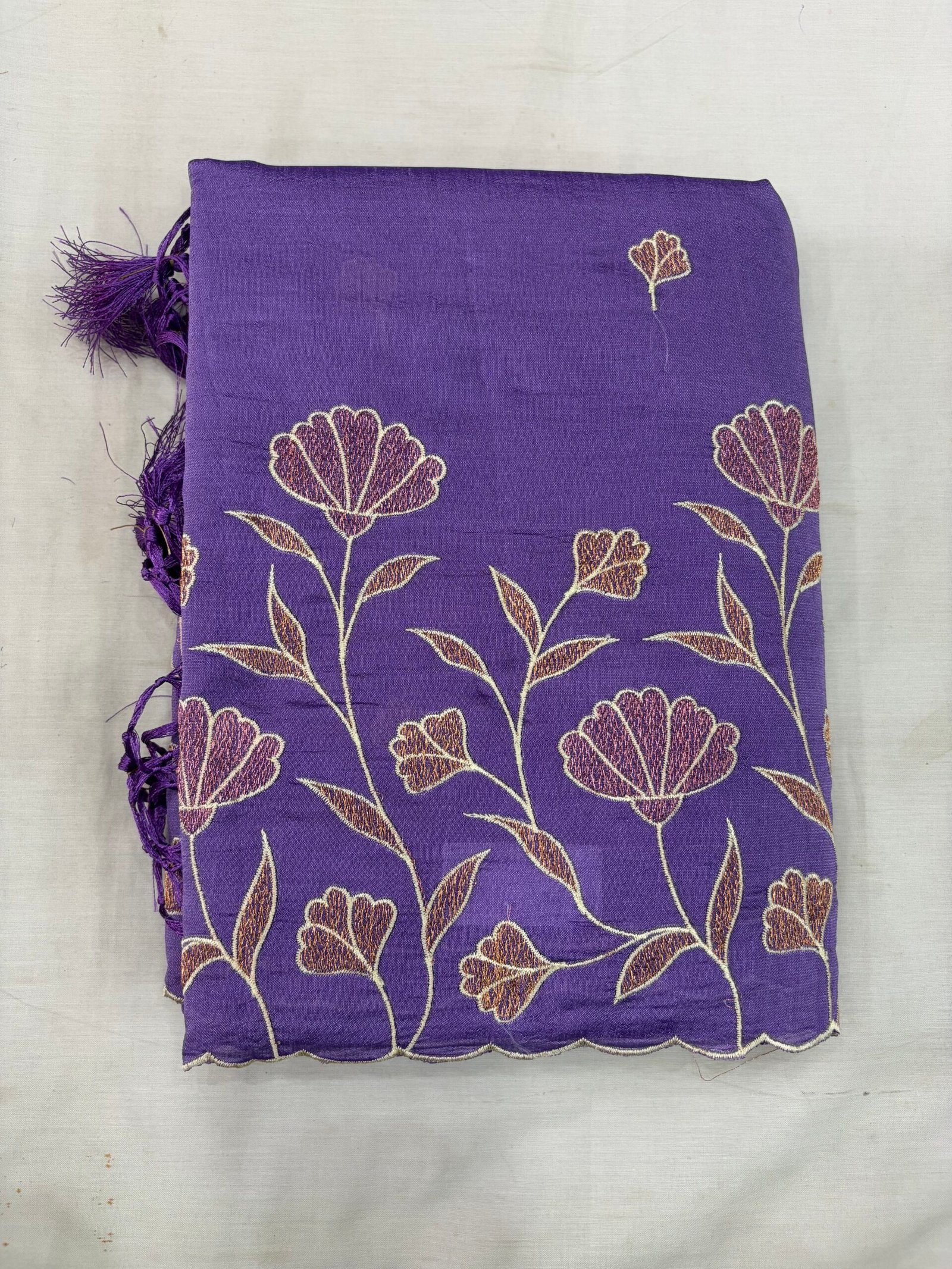 Purple Raw Silk Cut Work Saree