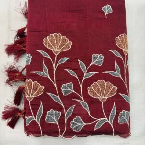 Maroon Raw Silk Cut Work Saree