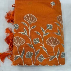 Orange Raw Silk Cut Work Saree