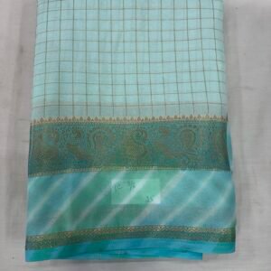 Teal and aqua Crepe Chigori Border Saree