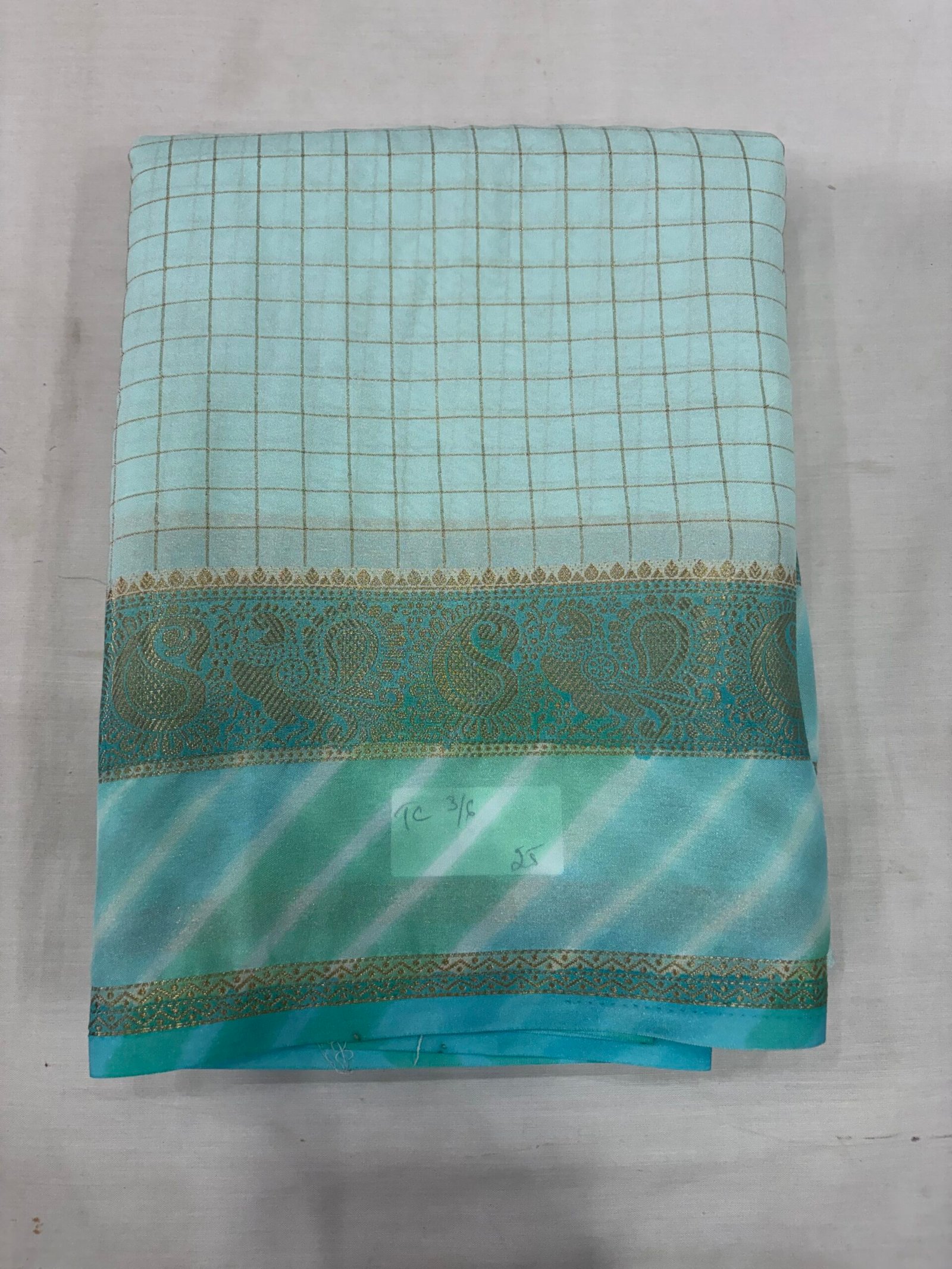 Teal and aqua Crepe Chigori Border Saree