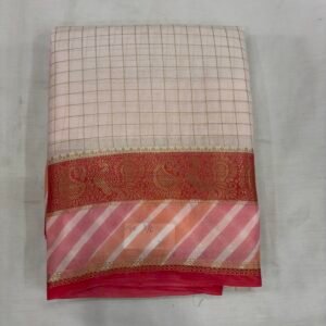 Cream and red Crepe Chigori Border Saree